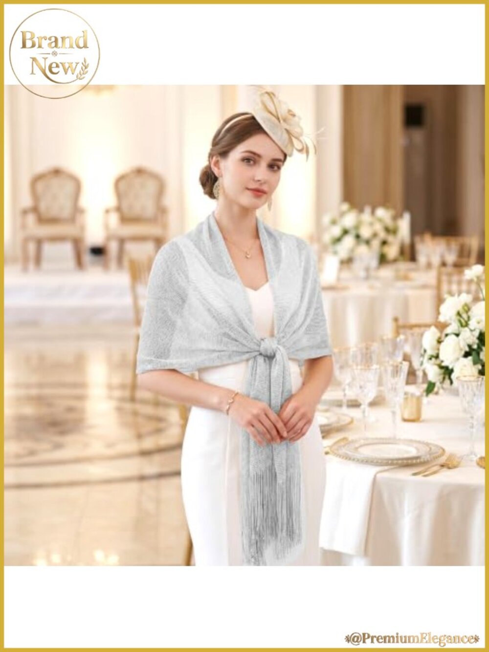 Metallic Sparkling Shawl Wrap Evening Wedding Tassel Scarf - Picture 3 of 6